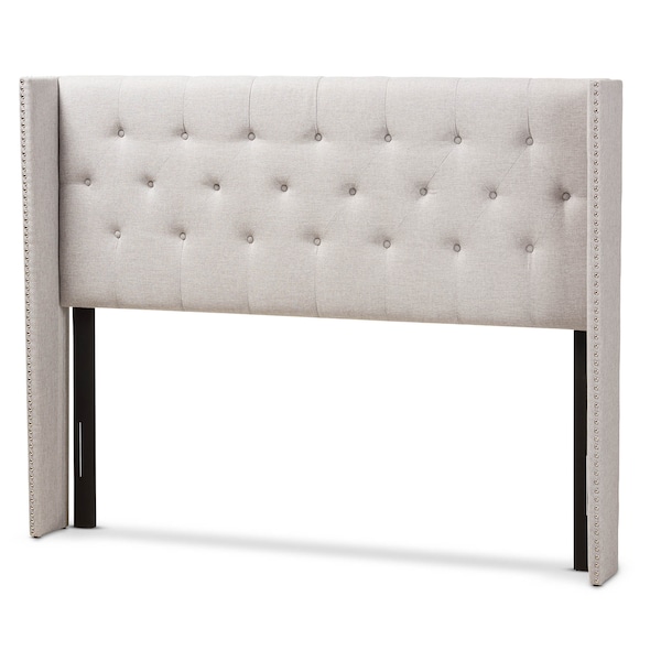 Baxton Studio Ally Beige Button-Tufted Nailhead King Size Winged Headboard 140-7522 - main